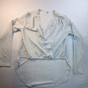 Verte Women's L Shimmer Blouse High Low Faux Wrap Cropped Front Long Sleeve NWOT
